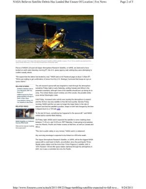 Page 2 of 5 NASA Believes Satellite Debris Has Landed but Unsure Of