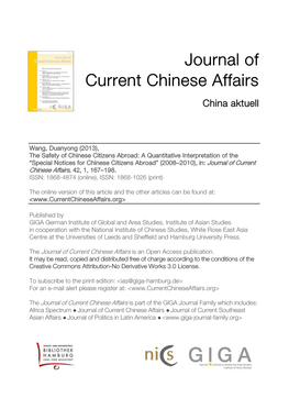 “Special Notices for Chinese Citizens Abroad” (2008–2010), In: Journal of Current Chinese Affairs, 42, 1, 167–198