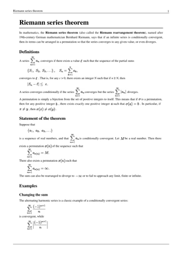 Riemann Series Theorem 1 Riemann Series Theorem