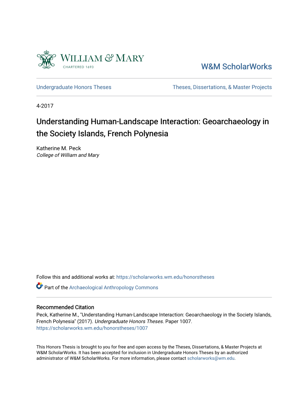 Understanding Human-Landscape Interaction: Geoarchaeology in the Society Islands, French Polynesia