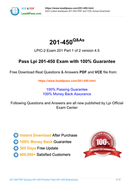 Pass Lpi 201-450 Exam with 100% Guarantee