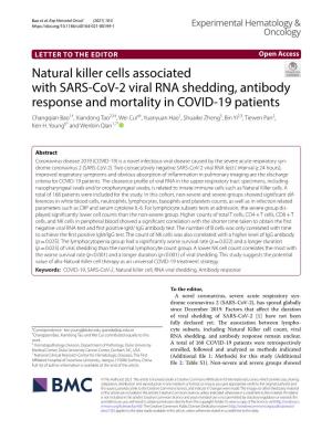 Natural Killer Cells Associated with SARS-Cov-2 Viral RNA Shedding