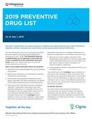 2019 Preventive Drug List