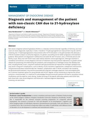 Diagnosis and Management of the Patient with Non-Classic CAH Due to 21-Hydroxylase Deficiency