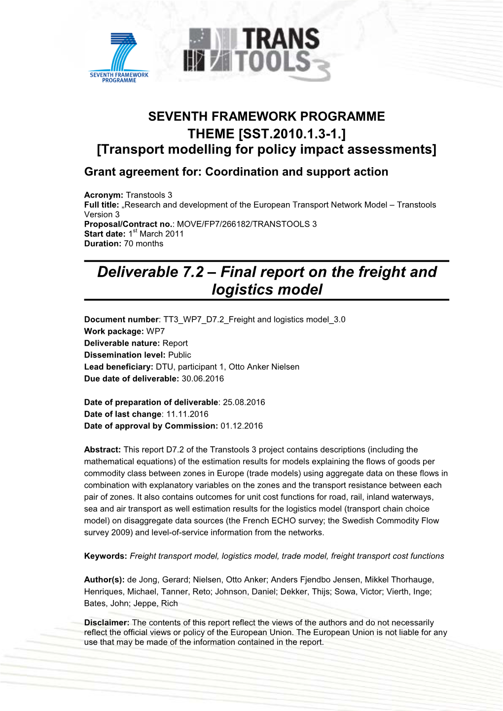 Final Report on the Freight and Logistics Model