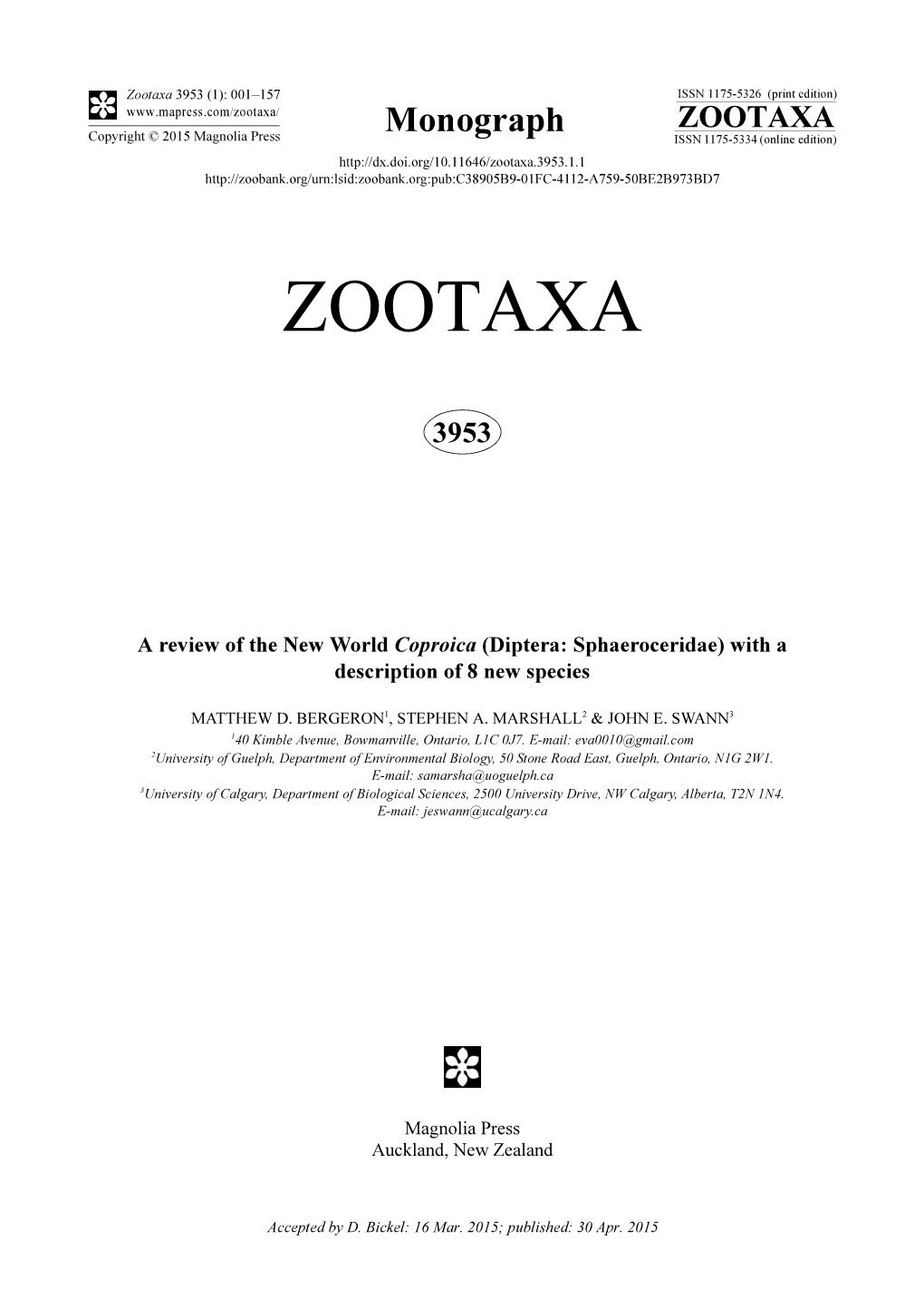 A Review of the New World Coproica (Diptera: Sphaeroceridae) with a Description of 8 New Species