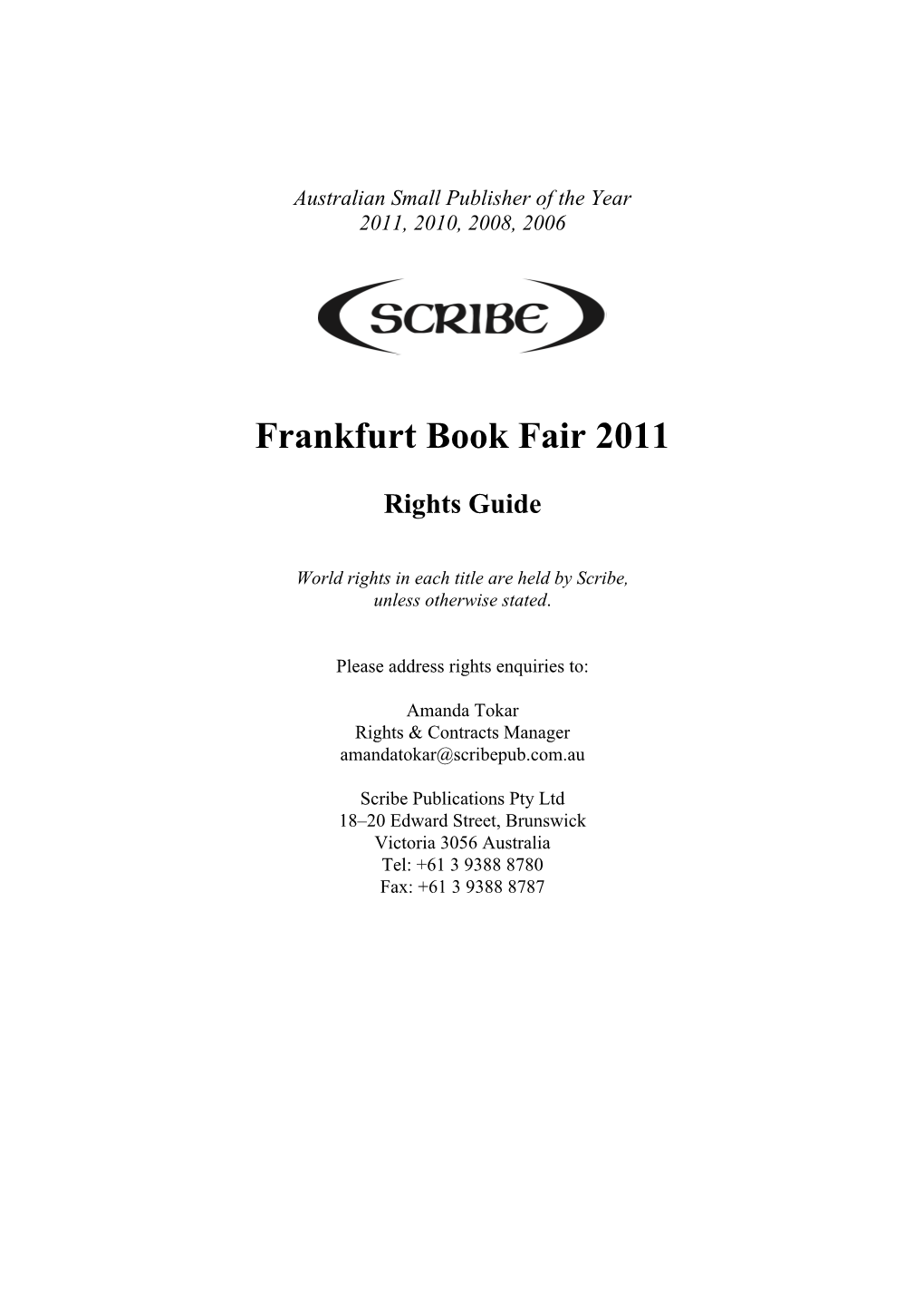 Scribe FBF 2011 Rights Guide