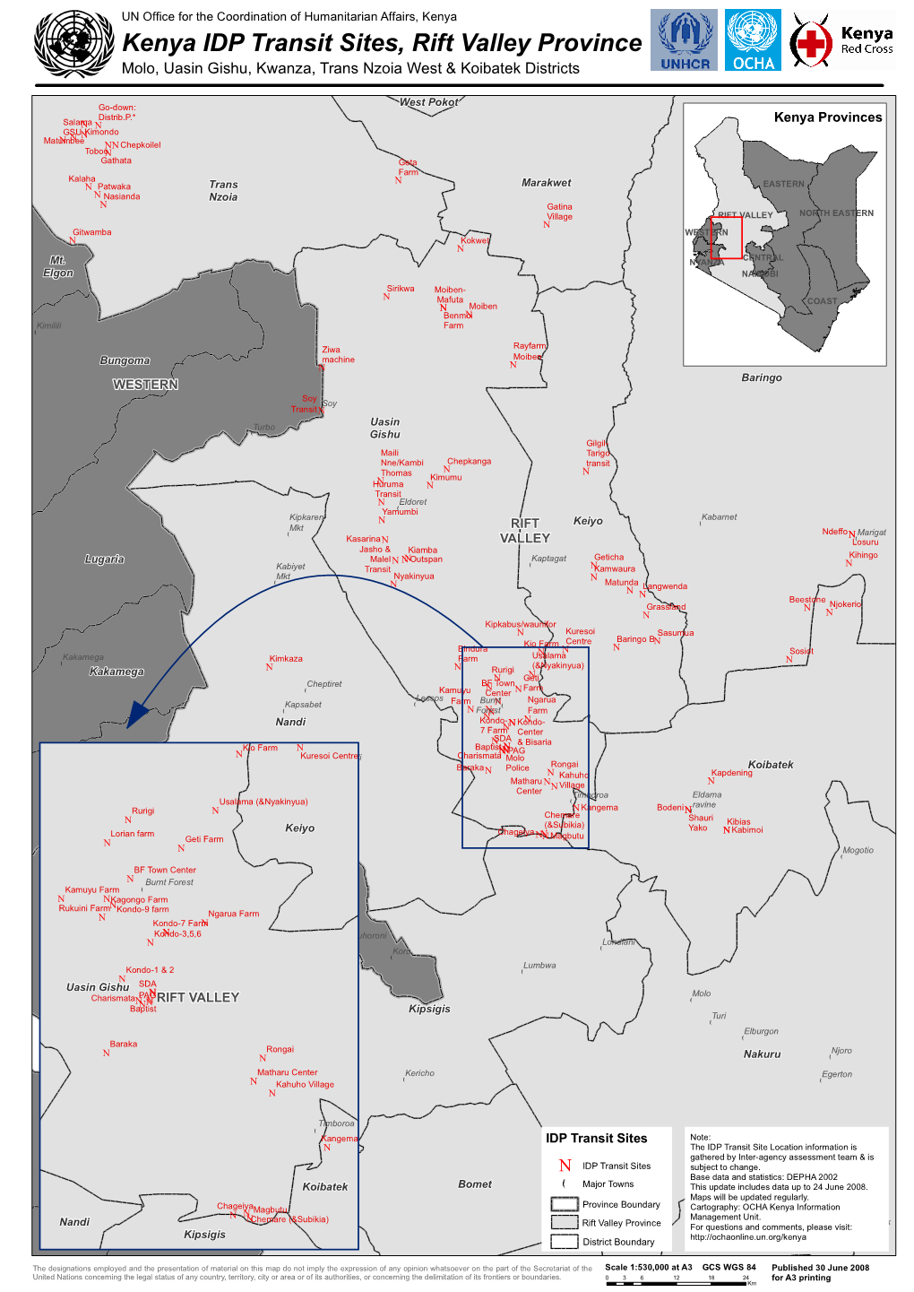 Kenya IDP Transit Sites, Rift Valley Province Molo, Uasin Gishu, Kwanza, Trans Nzoia West & Koibatek Districts