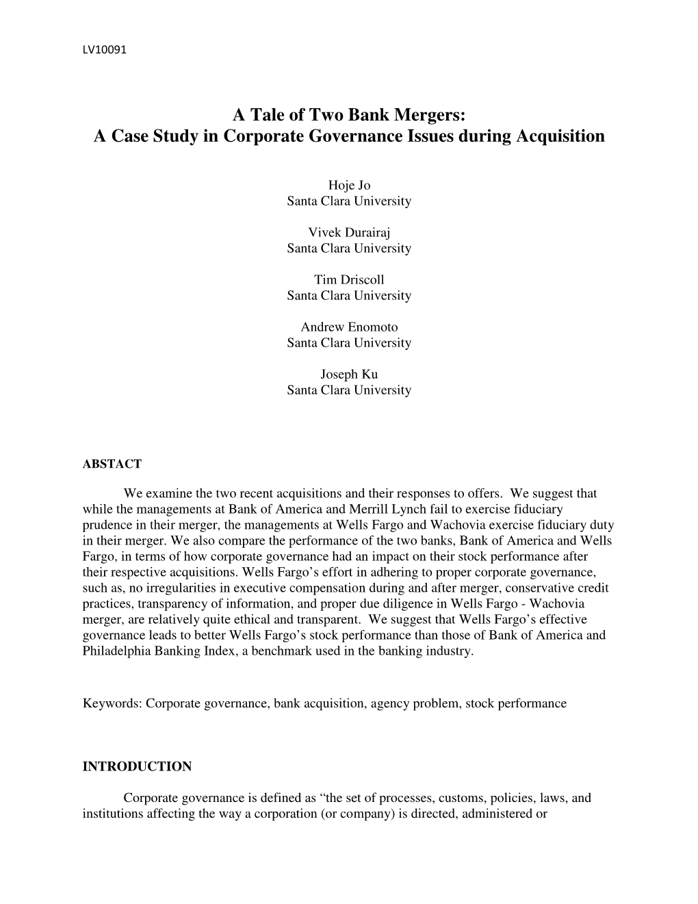 A Tale of Two Bank Mergers: a Case Study in Corporate Governance Issues During Acquisition