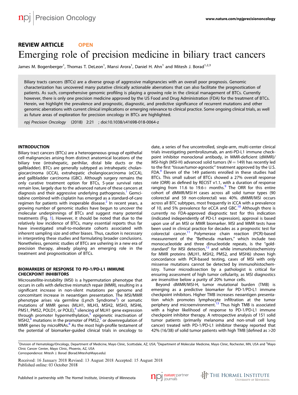 Emerging Role of Precision Medicine in Biliary Tract Cancers