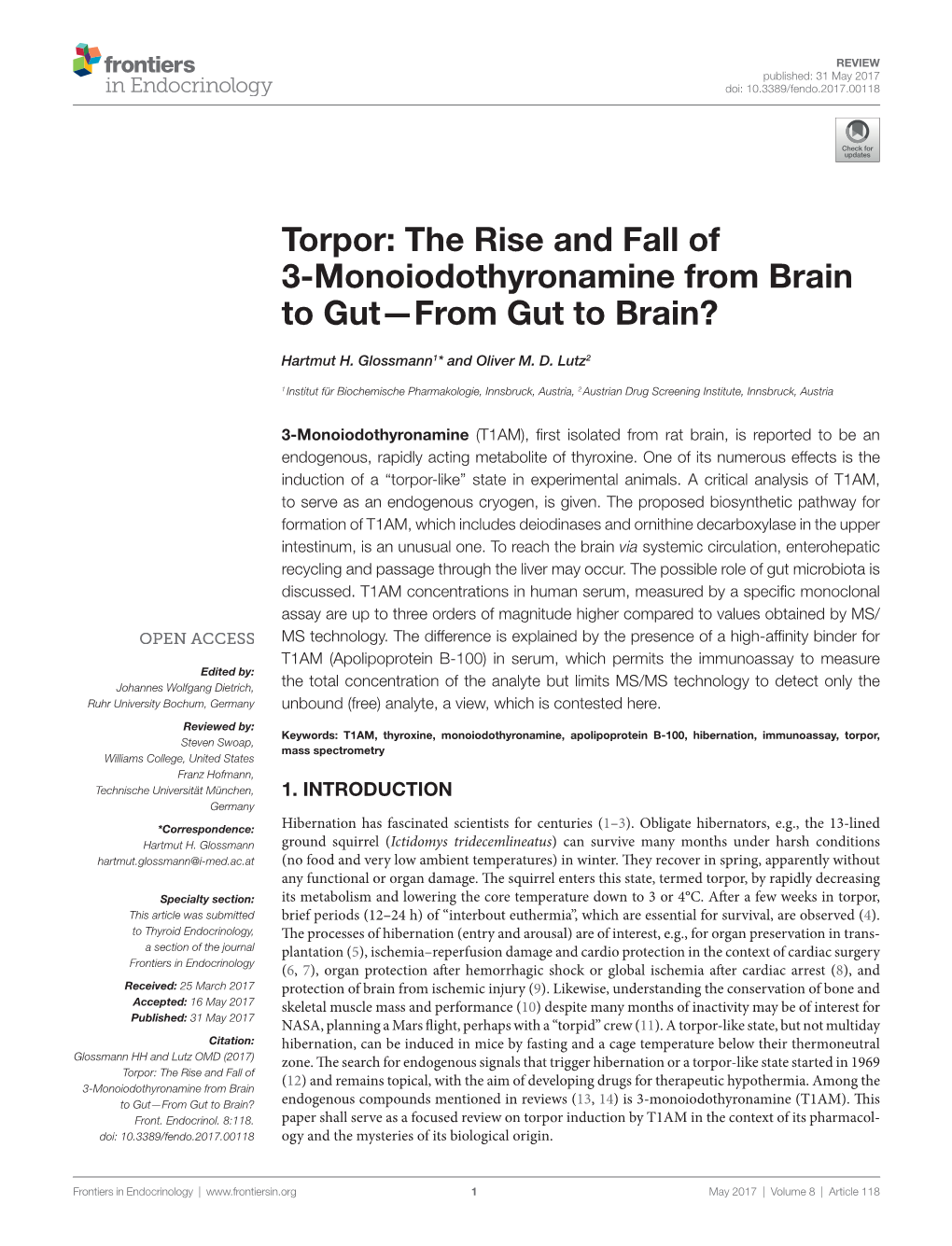 Torpor: the Rise and Fall of 3-Monoiodothyronamine from Brain to Gut—From Gut to Brain?