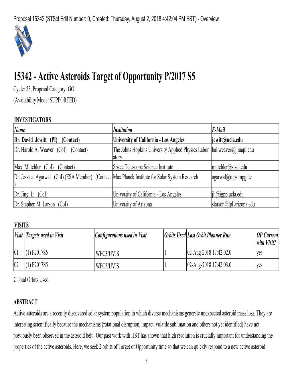 15342 (Stsci Edit Number: 0, Created: Thursday, August 2, 2018 4:42:04 PM EST) - Overview