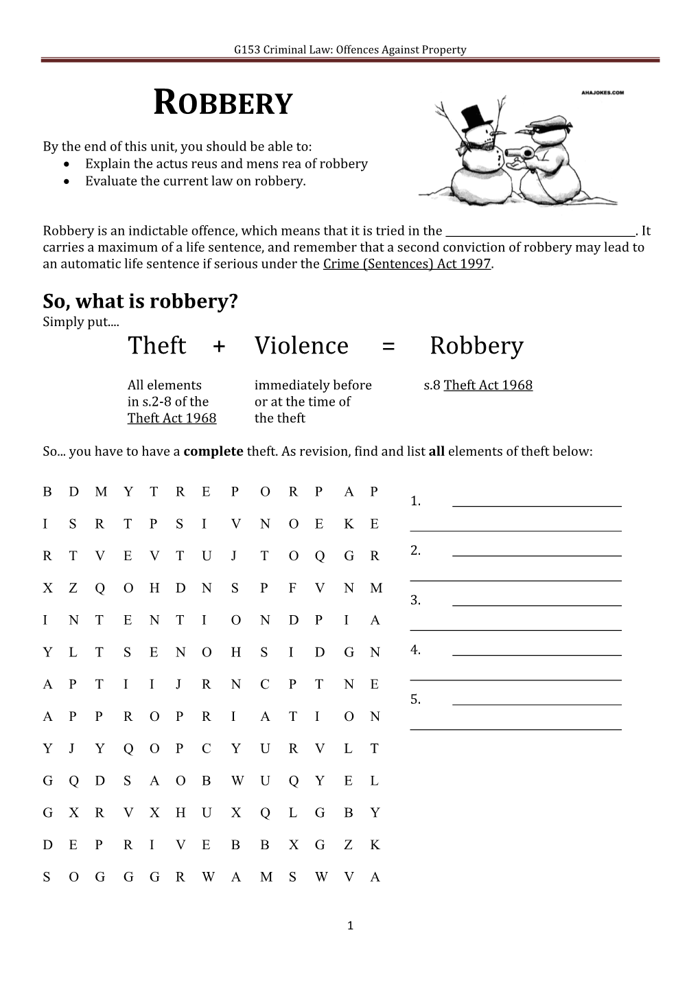 G153 Criminal Law: Offences Against Property