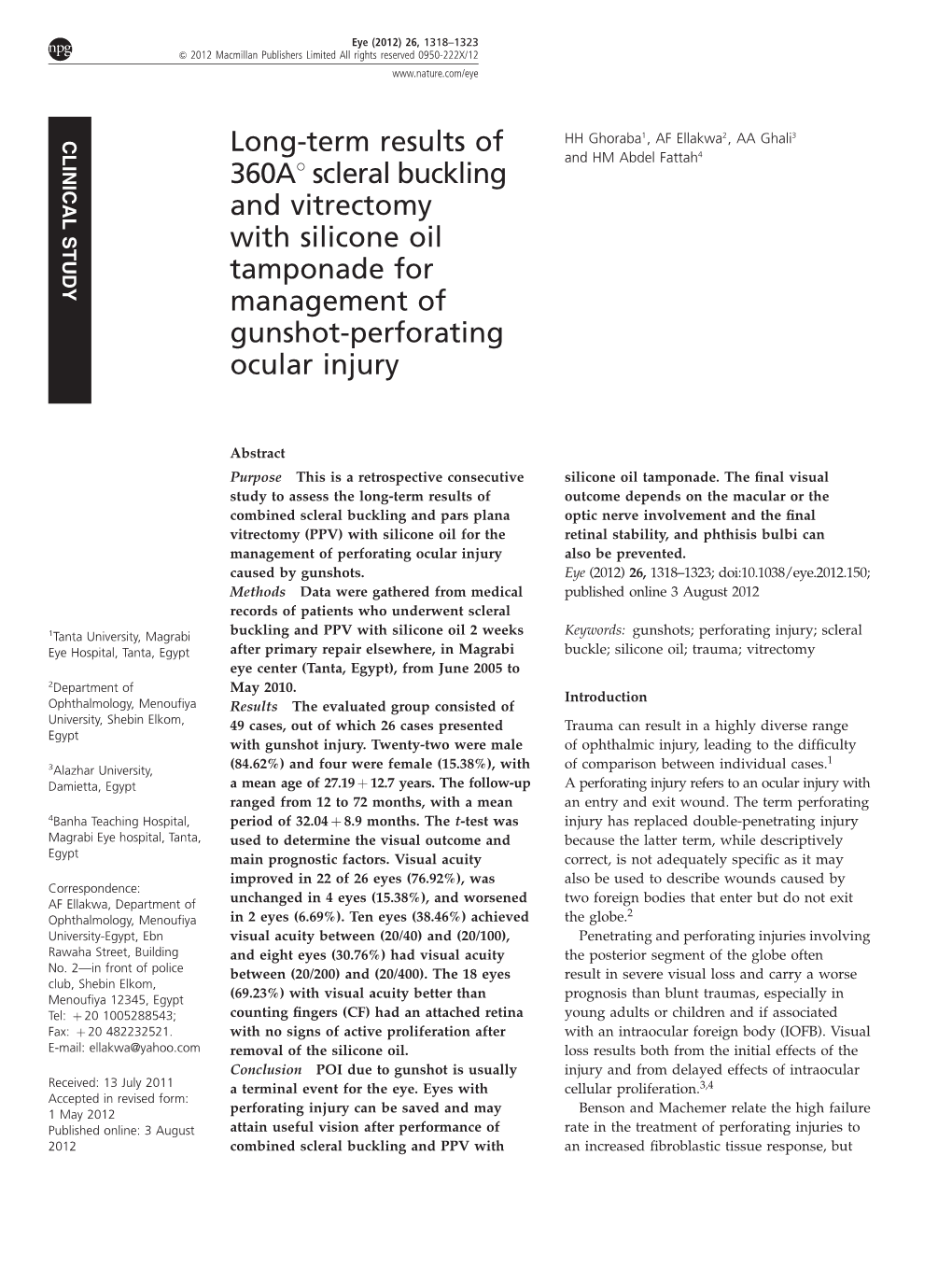 Scleral Buckling and Vitrectomy with Silicone Oil Tamponade for Management of Gunshot-Perforating Ocular Injury