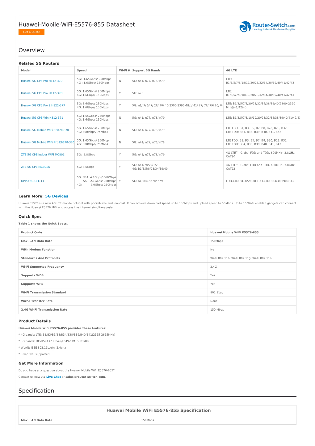 Huawei-Mobile-Wifi-E5576-855 Datasheet