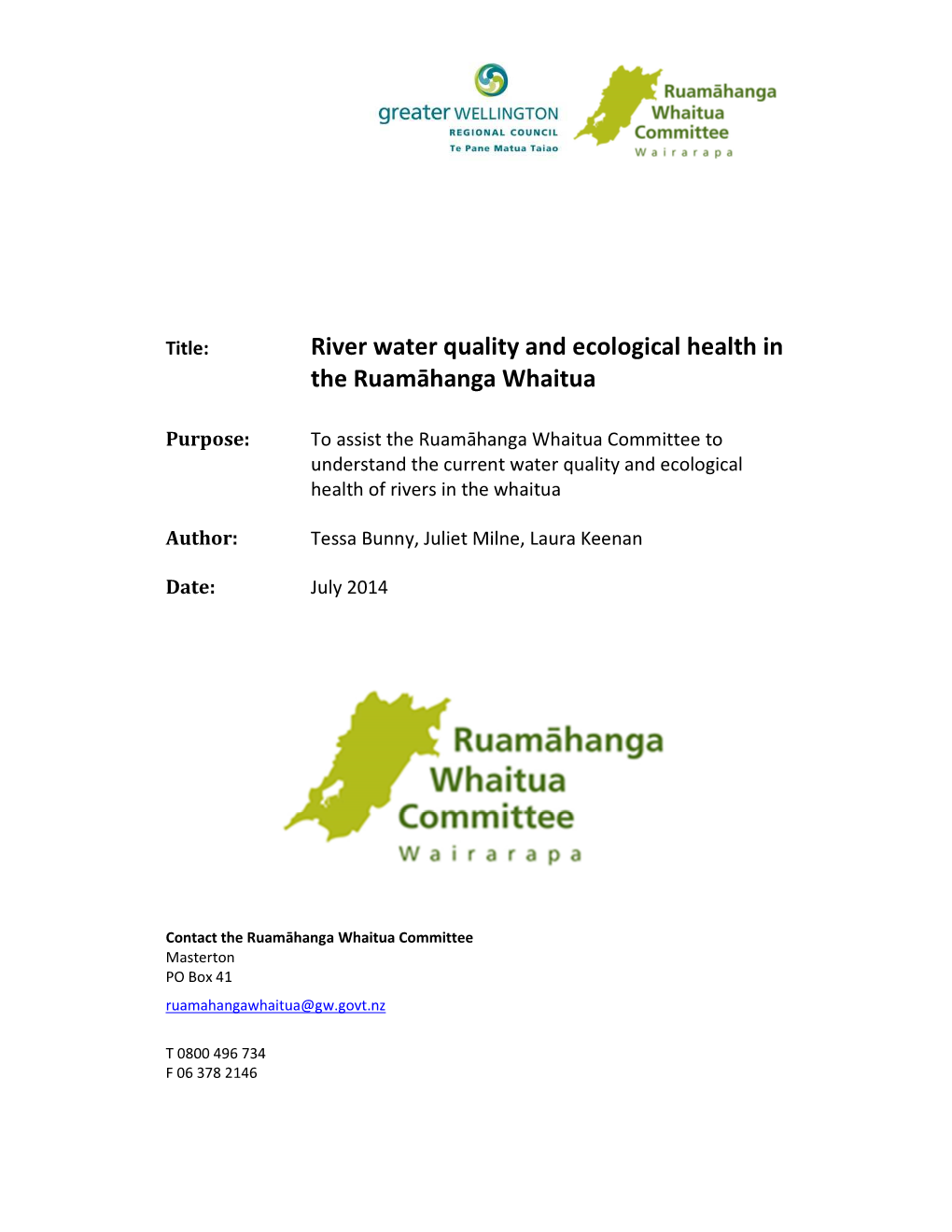 River Water Quality and Ecological Health in the Ruamāhanga Whaitua