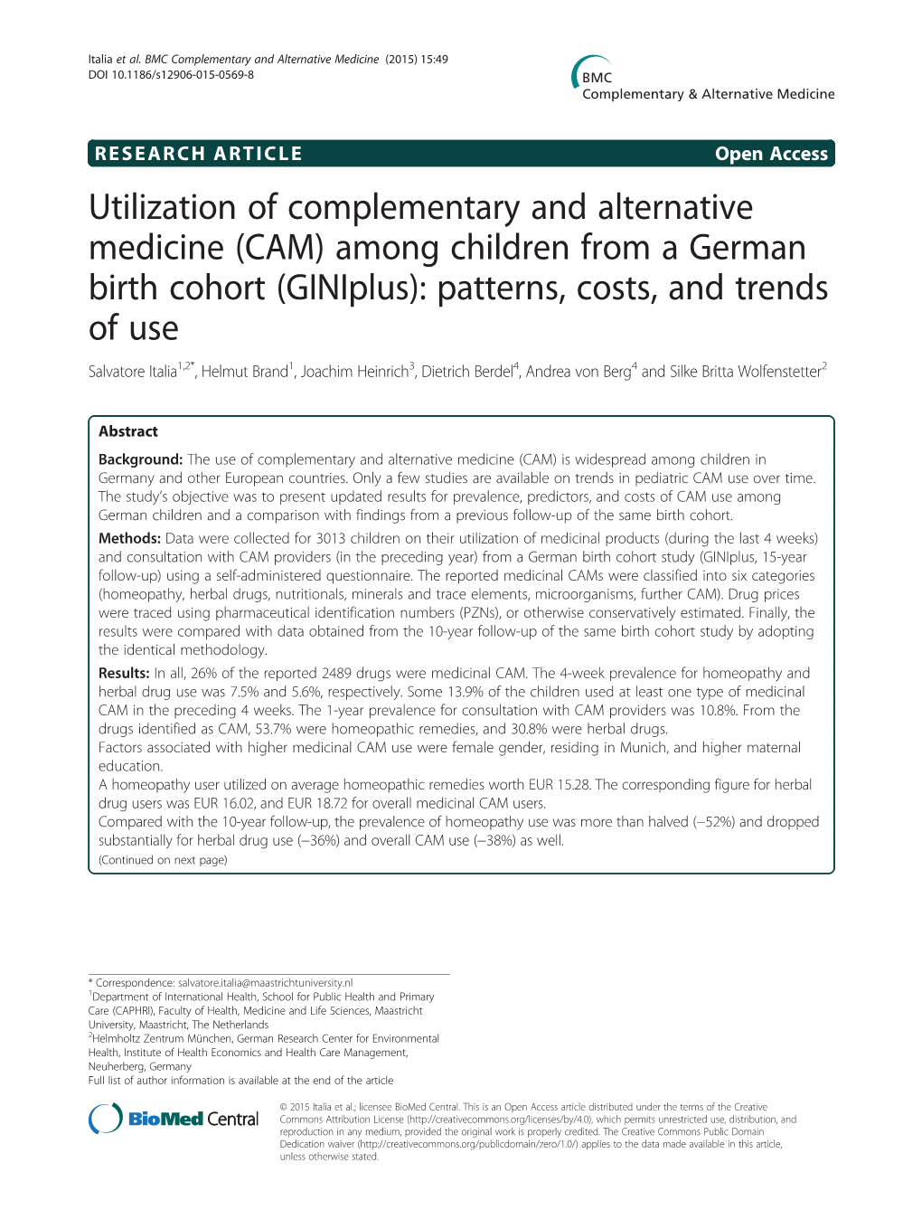 Utilization of Complementary and Alternative Medicine