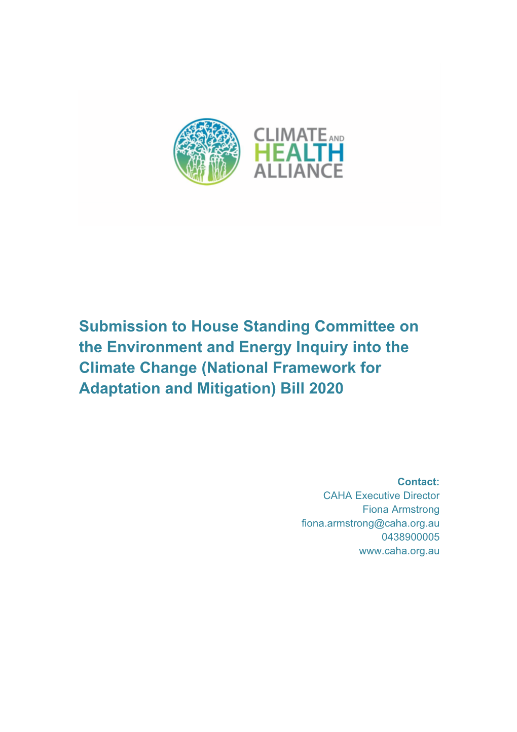 Submission to House Standing Committee on the Environment and Energy Inquiry Into the Climate Change (National Framework for Adaptation and Mitigation) Bill 2020