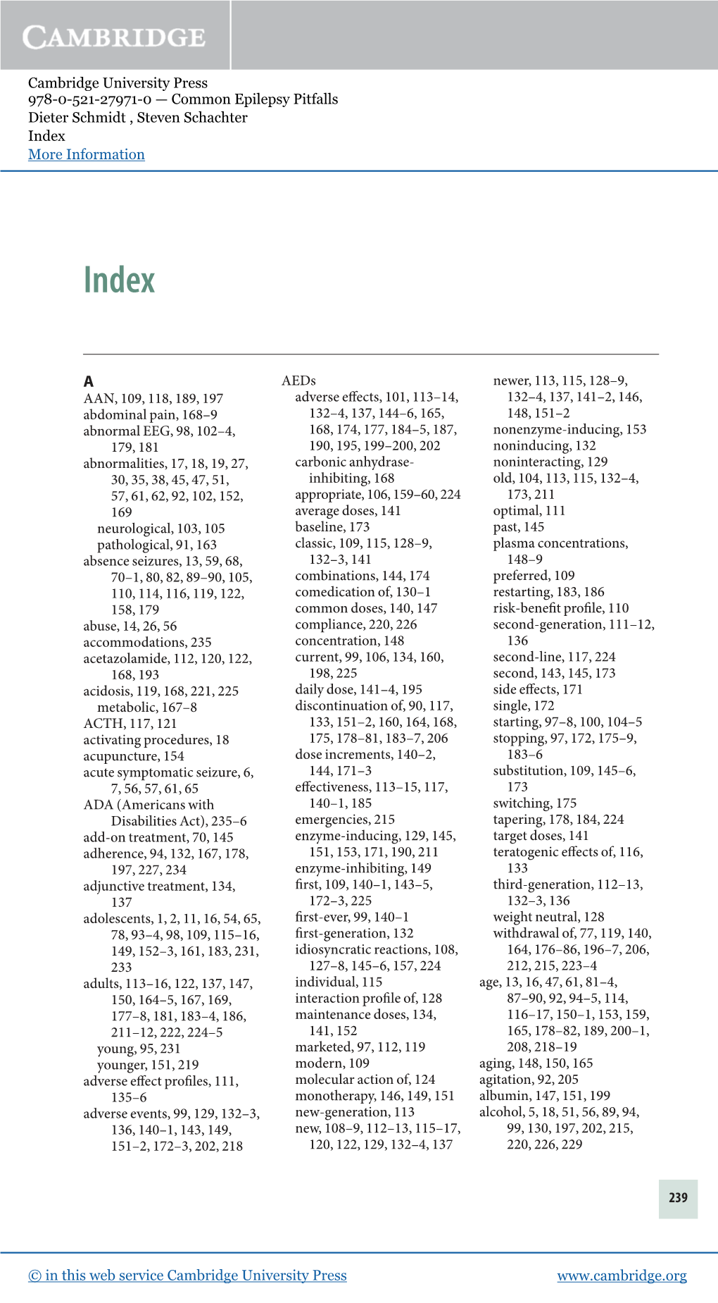 Cambridge University Press 978-0-521-27971-0 — Common Epilepsy Pitfalls Dieter Schmidt , Steven Schachter Index More Information