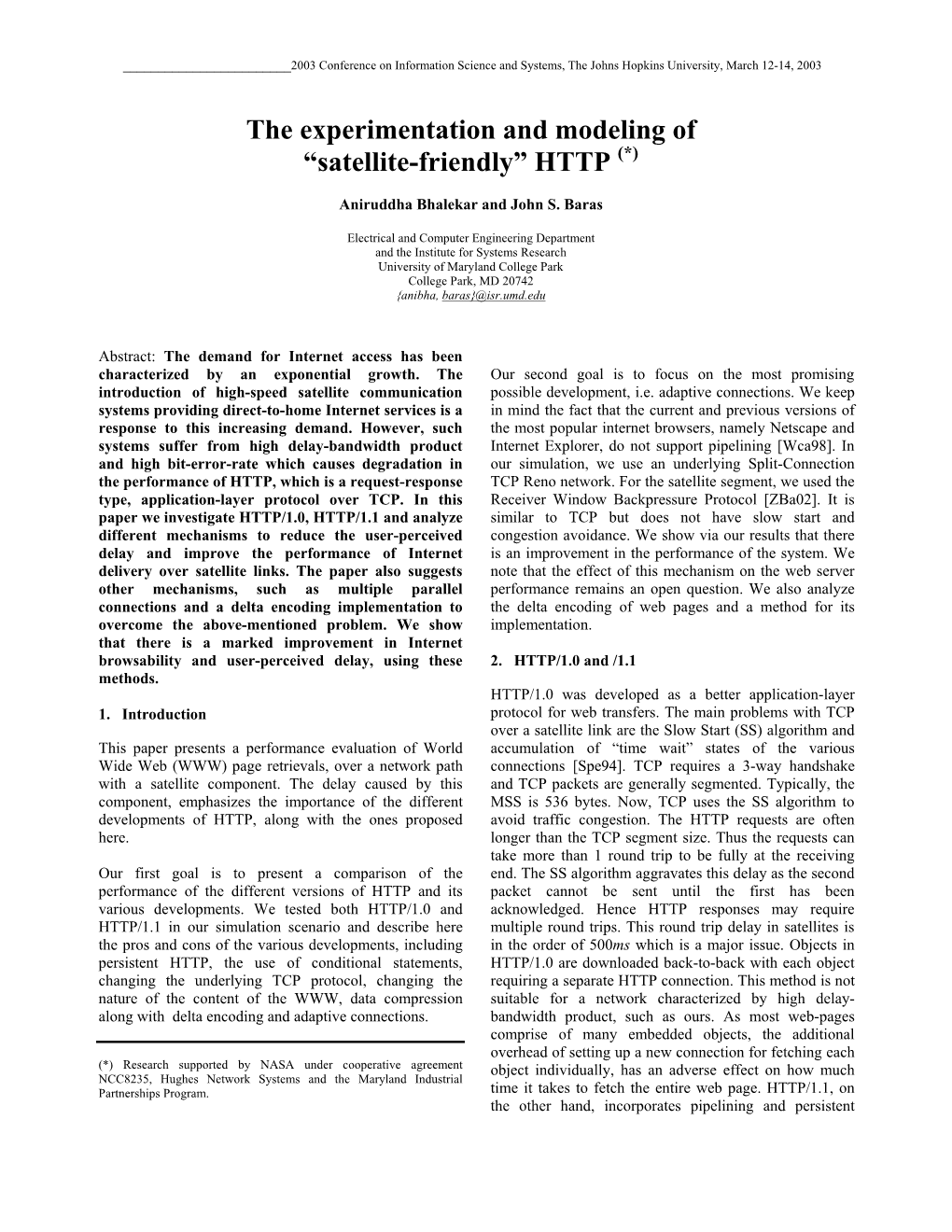 The Experimentation and Modeling of “Satellite-Friendly” HTTP (*)