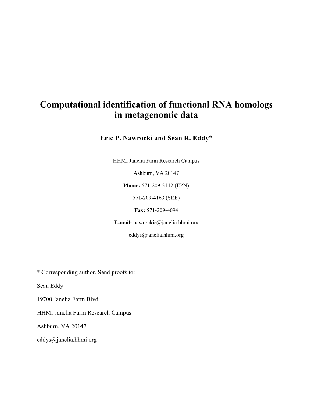 Computational Identification of Functional RNA Homologs in Metagenomic Data
