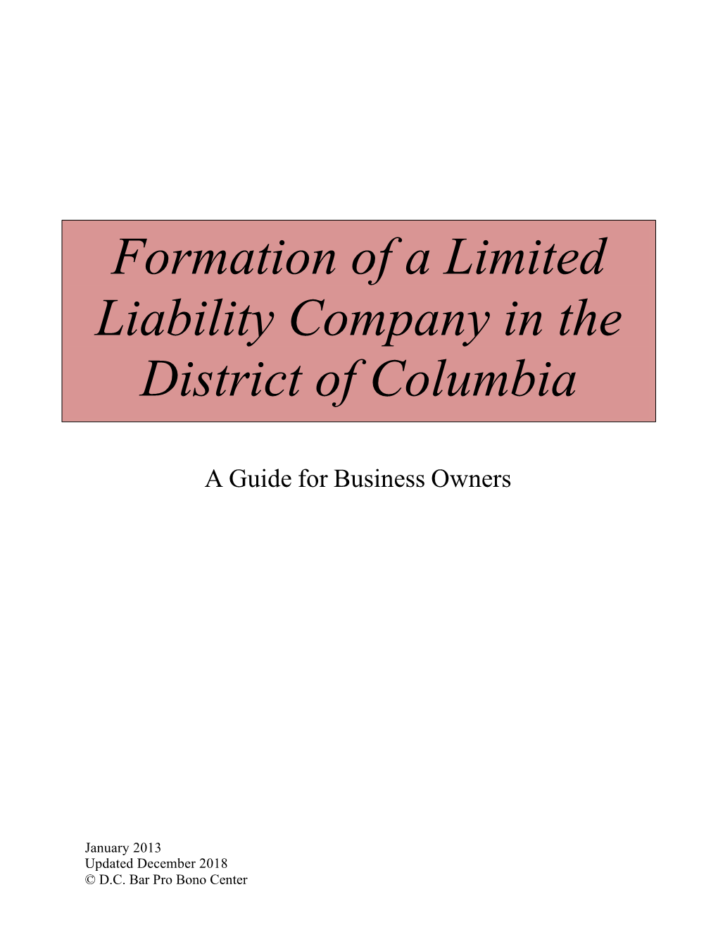 Formation of a Limited Liability Company in the District of Columbia