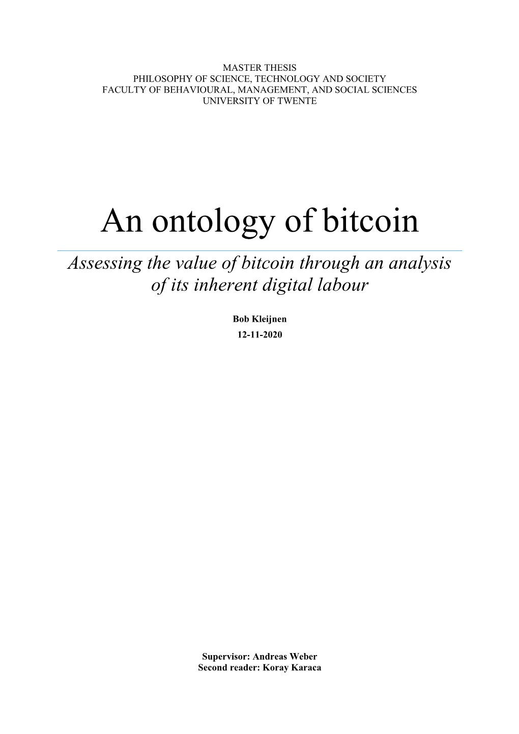 An Ontology of Bitcoin Assessing the Value of Bitcoin Through an Analysis of Its Inherent Digital Labour