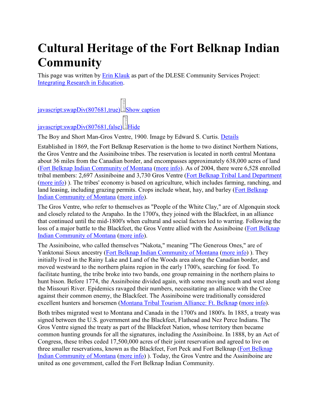 Cultural Heritage of the Fort Belknap Indian Community