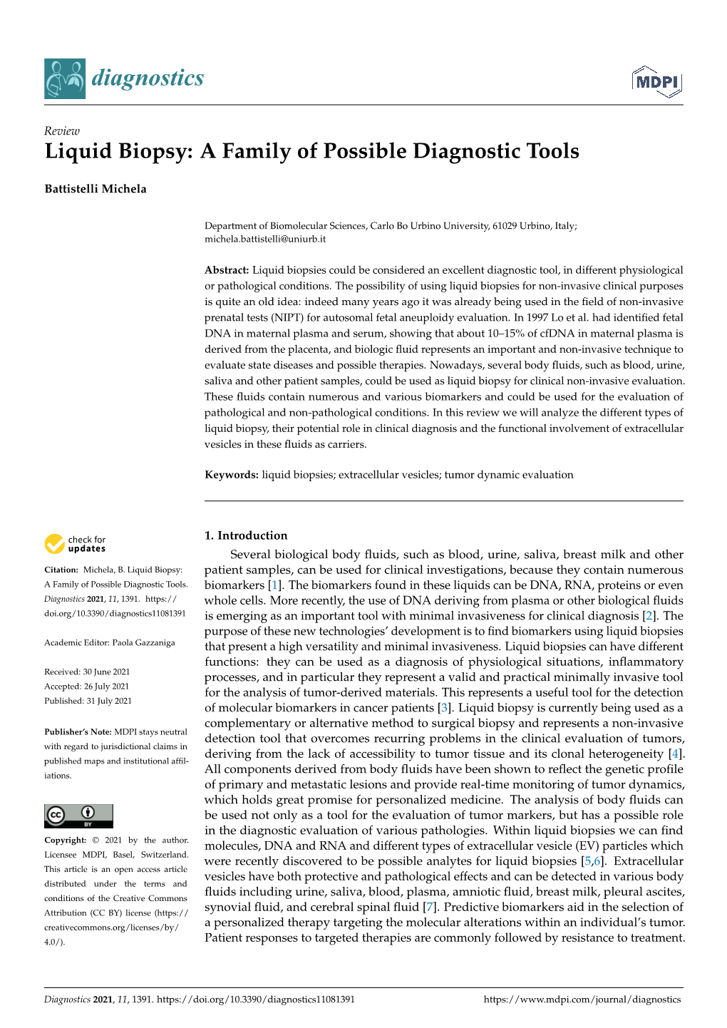 Liquid Biopsy: a Family of Possible Diagnostic Tools