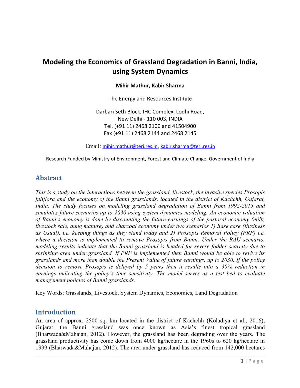 Modeling the Economics of Grassland Degradation in Banni, India, Using System Dynamics