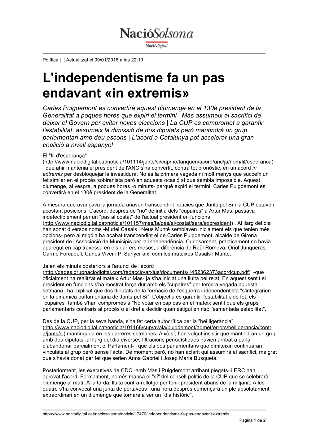 L'independentisme Fa Un Pas Endavant «In Extremis»