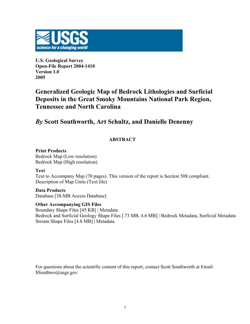 Generalized Geologic Map of Bedrock Lithologies and Surficial Deposits in the Great Smoky Mountains National Park Region, Tennessee and North Carolina