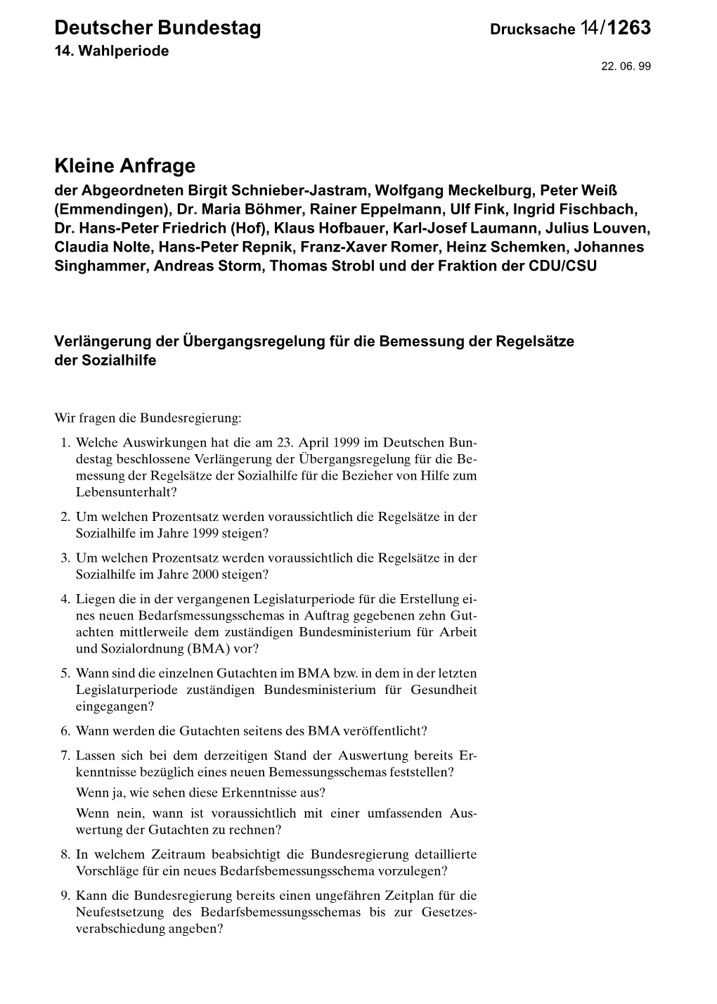 Deutscher Bundestag Kleine Anfrage