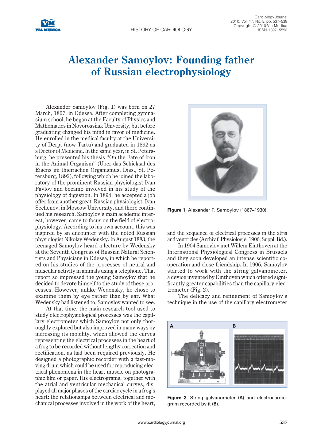 Alexander Samoylov: Founding Father of Russian Electrophysiology