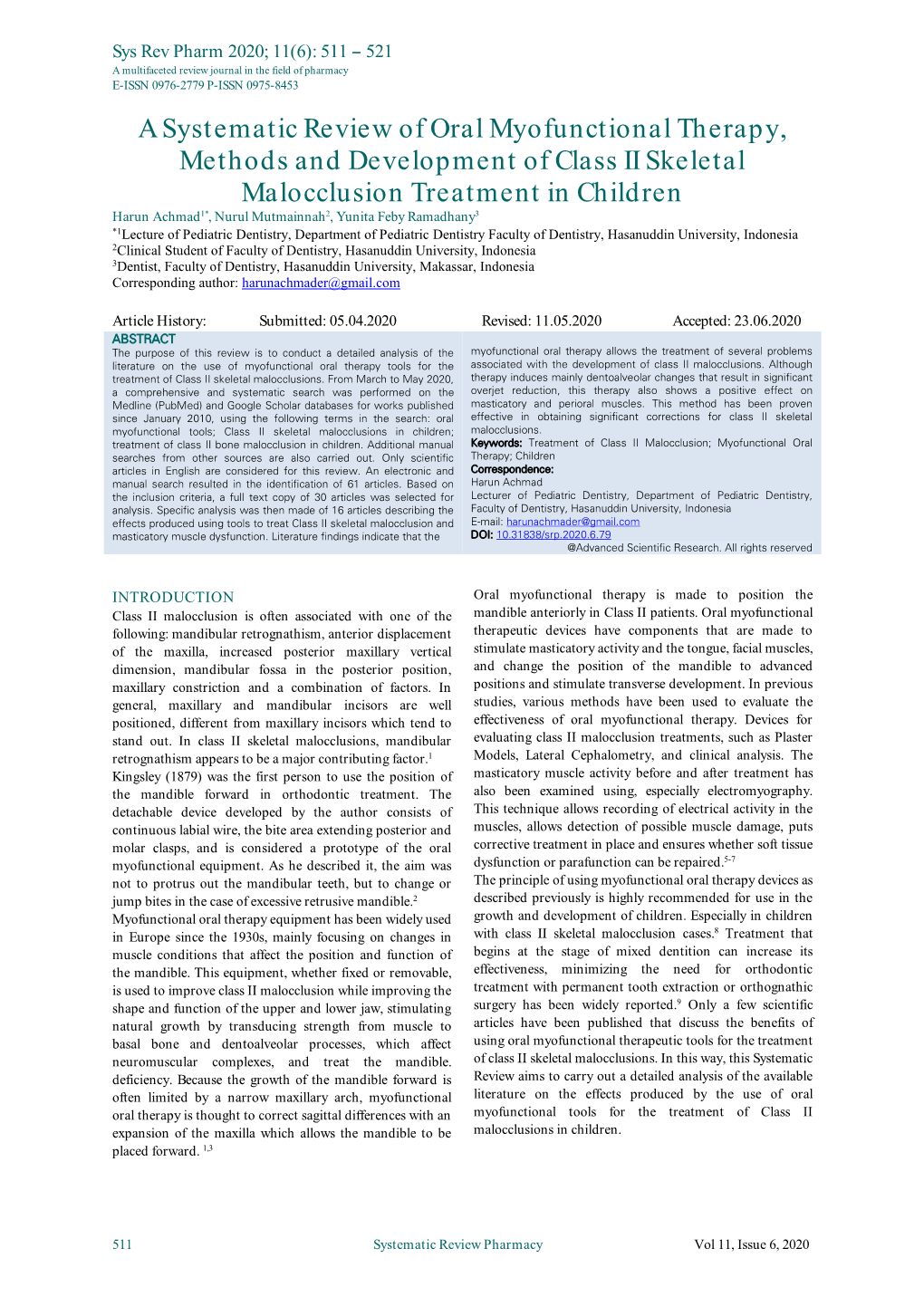 A Systematic Review of Oral Myofunctional Therapy, Methods