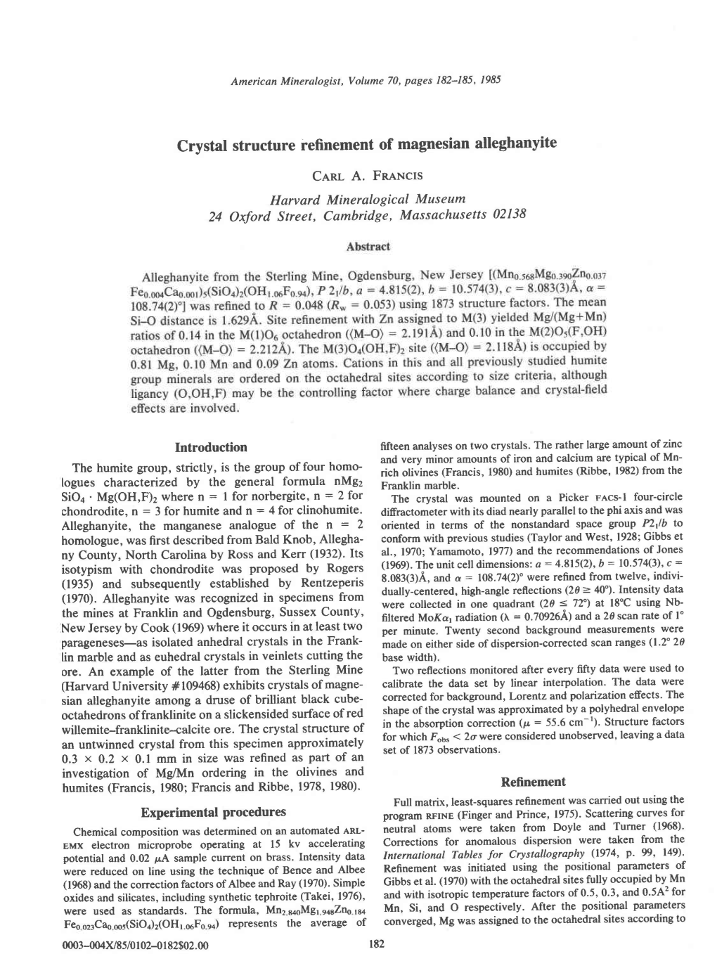 Crystal Structure Refinement of Magnesian Alleghanyite