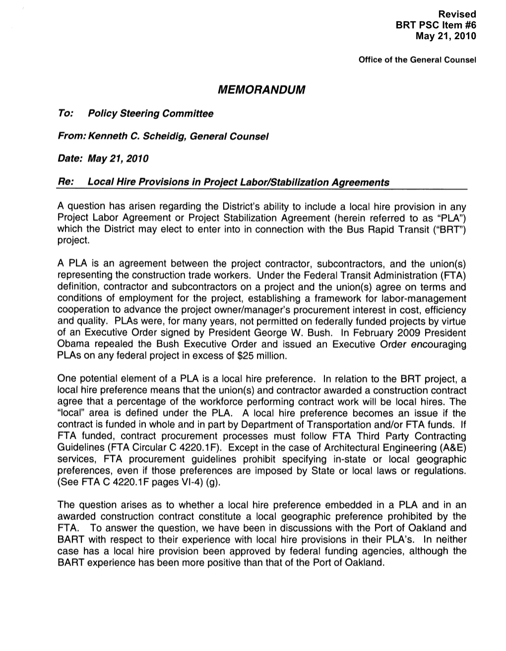 Revised BRT PSC Item #6 May 21, 2010