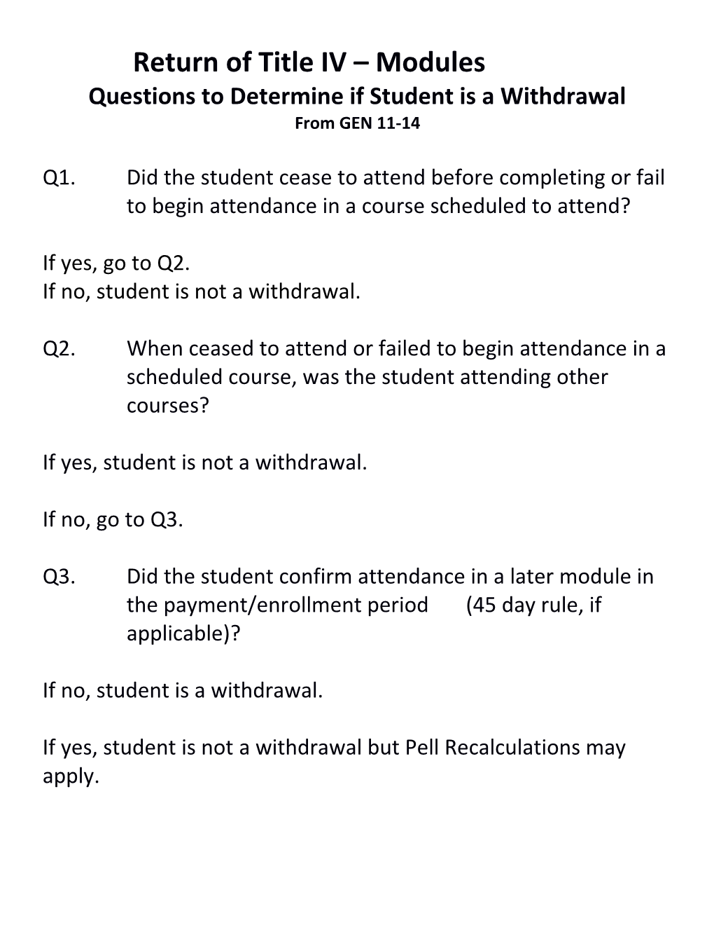 Questions to Determine If Student Is a Withdrawal