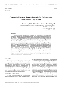 Potential of Selected Rumen Bacteria for Cellulose and Hemicellulose Degradation