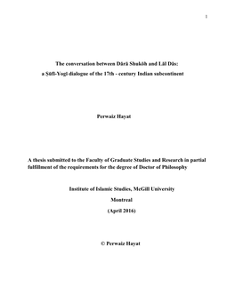 The Conversation Between Dārā Shukōh and Lāl Dās: a Șūfī-Yogī Dialogue of the 17Th - Century Indian Subcontinent