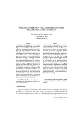 Modalidad Apelativa Y Gramaticalización En El Discurso: El Caso De No Me Digas