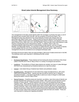 Great Lakes Islands Management Area Summary