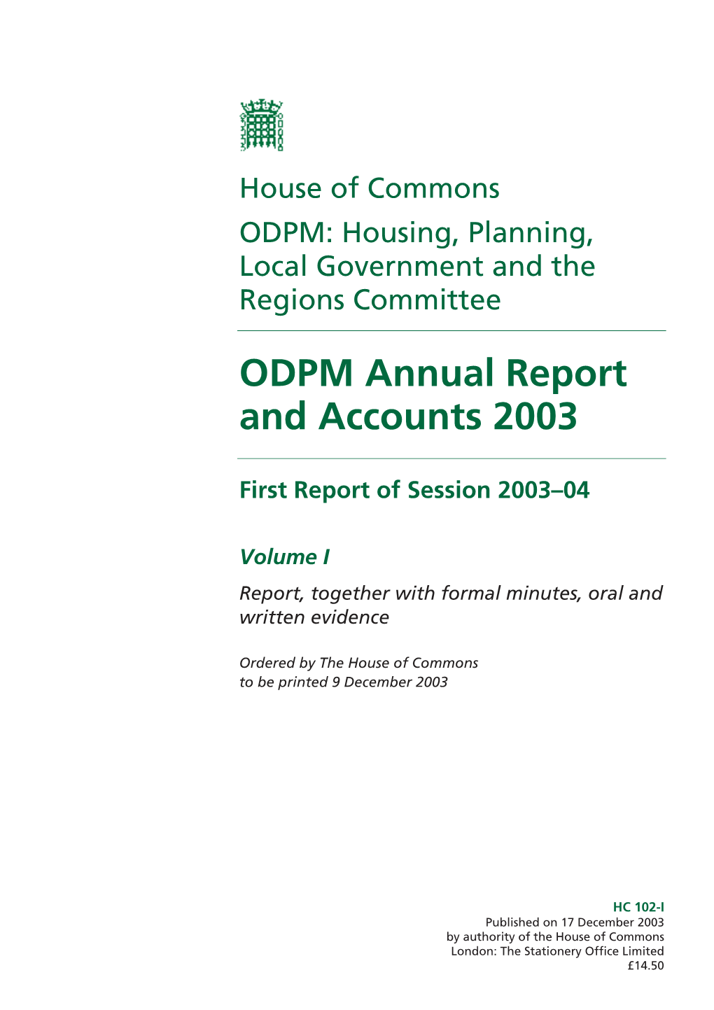 ODPM Annual Report and Accounts 2003