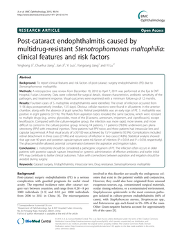 Post-Cataract Endophthalmitis Caused by Multidrug-Resistant Stenotrophomonas Maltophilia