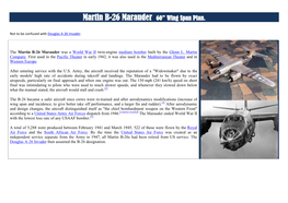 Martin B-26 Marauder 60” Wing Span Plan