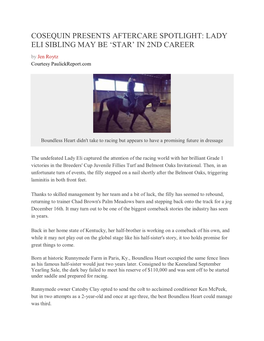 LADY ELI SIBLING MAY BE ‘STAR’ in 2ND CAREER by Jen Roytz Courtesy Paulickreport.Com