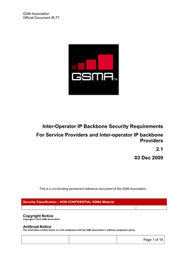 Inter-Operator IP Backbone Security Requirements for Service Providers and Inter-Operator IP Backbone Providers 2.1 03 Dec 2009