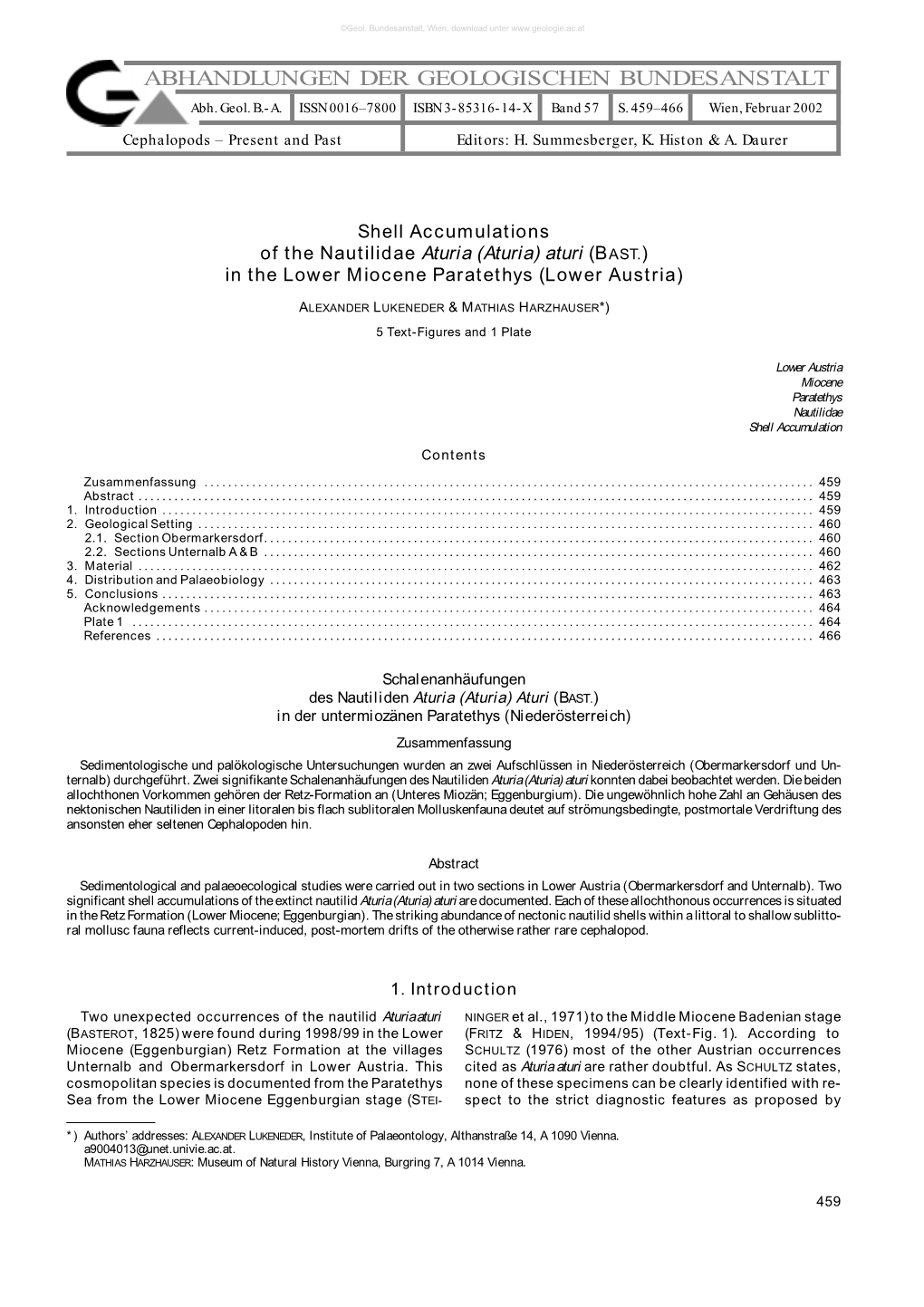 ABHANDLUNGEN DER GEOLOGISCHEN BUNDESANSTALT Abh