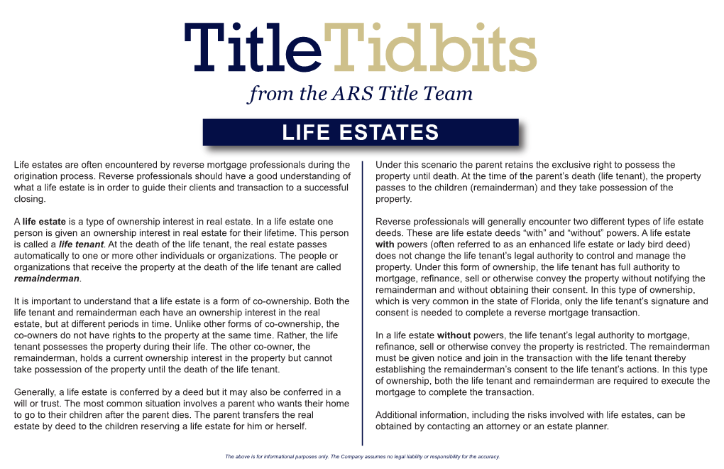 Title Tidbits Life Estates