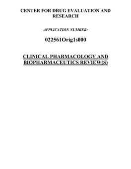 CLINICAL PHARMACOLOGY and BIOPHARMACEUTICS REVIEW(S) NDA 22561 Clinical Pharmacology Amendment Memo